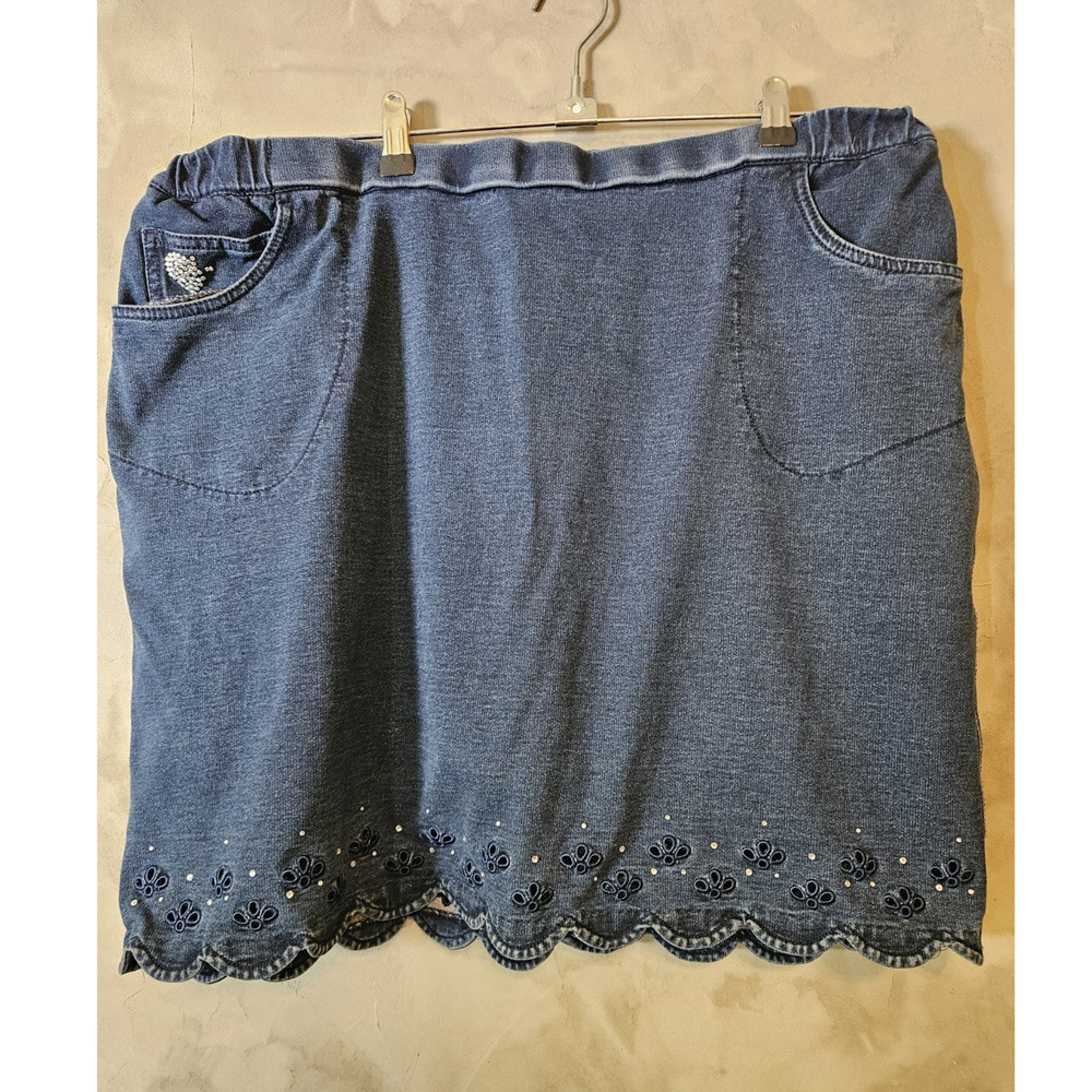 Quacker Factory DreamJeannes Skort Blue Scallop Hem Knee Length Skort 1X